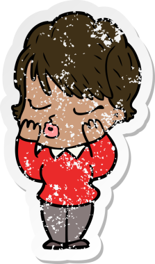 Bir insan tarafından çizilmiş gözleri olan karikatürlü bir kadının sıkıntılı çıkartması.