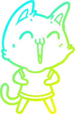 Bir insan tarafından çizilmiş mutlu çizgi film kedisinin soğuk gradyan çizgisi.