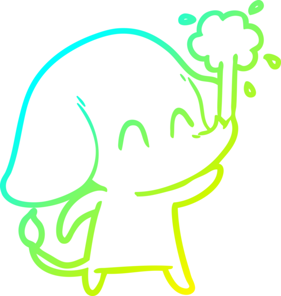 Bir insanın çizdiği suyu püskürten şirin bir filin soğuk eğimli çizgisi.