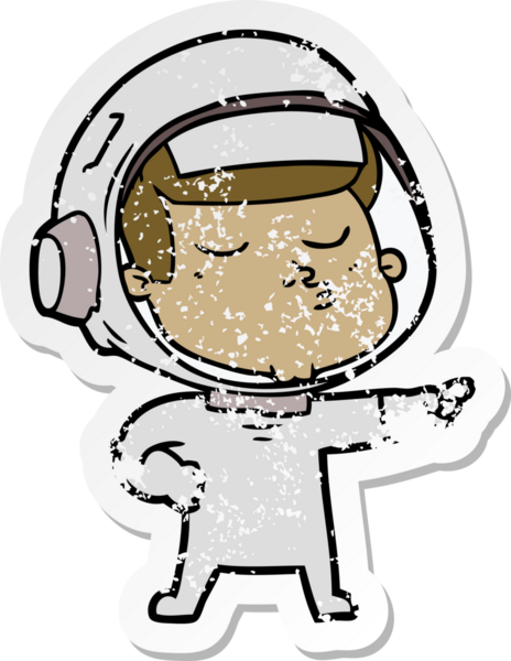 Bir insan tarafından çizilmiş kendinden emin bir astronotun sıkıntılı çıkartması.