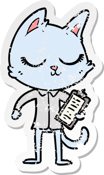 Bir insan tarafından çizilmiş panosu olan sakin bir çizgi film kedisinin sıkıntılı çıkartması.