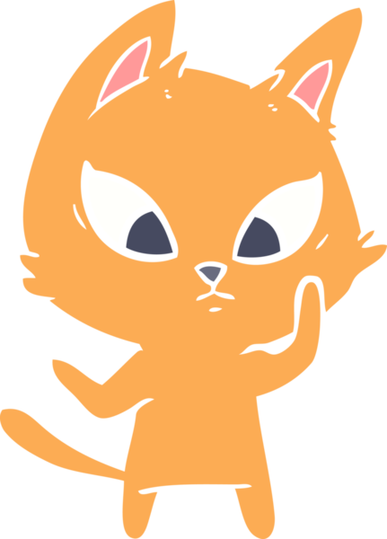 Bir insan tarafından çizilmiş düz renkli çizgi film kedisi.