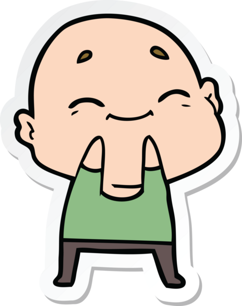 Bir insan tarafından çizilmiş mutlu kel bir adamın çıkartması.