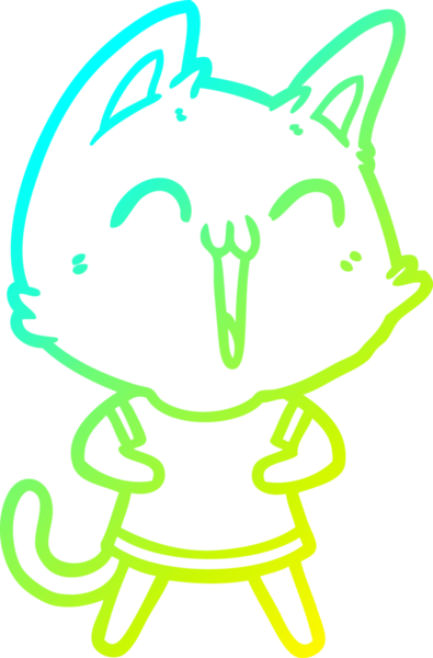 Bir insan tarafından çizilmiş mutlu çizgi film kedisinin soğuk gradyan çizgisi.