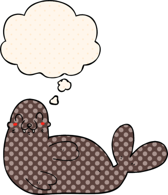 Bir insan tarafından çizilmiş, düşünce baloncuklu çizgi film mührü.