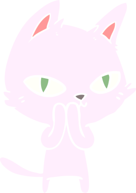 Bir insan tarafından çizilmiş düz renkli çizgi film kedisi.