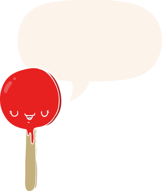 bir insan tarafından çizilmiş retro tarzı konuşma baloncuğu ile çizgi film şekeri lolipopu