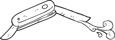 El yazısıyla çizilmiş siyah beyaz çizgi film kanlı katlanan bıçak bir insan tarafından çizilmiş.