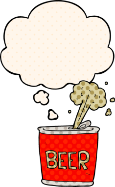 Çizgi roman tarzında bir insan tarafından çizilmiş düşünce baloncuklu bira kutusu.