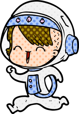 Bir insan tarafından çizilmiş mutlu uzay kızı.