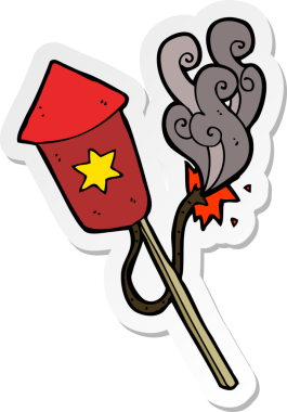 Bir insan tarafından çizilmiş yanan fitilli bir karikatür çıkartması.