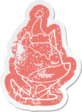 Dost canlısı çizgi film, bir insan tarafından çizilmiş Noel Baba şapkası giymiş bir kurdun sıkıntılı çıkartması.