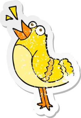 Bir insan tarafından çizilmiş karikatür kuşunun gerilmiş çıkartması.