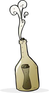 Bir insan tarafından çizilmiş şişedeki karikatür harfi.