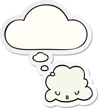 Düşünce baloncuklu şirin çizgi film bulutu insan tarafından çizilmiş bir çıkartma gibi.