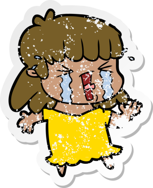 Bir insan tarafından çizilmiş göz yaşları içindeki bir karikatür kadının sıkıntılı çıkartması.