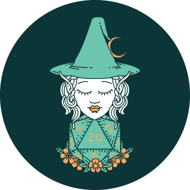 Bir insan tarafından çizilmiş doğal yirmilik zarlı elf büyüsü ikonu.