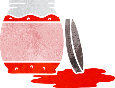 Bir insan tarafından çizilmiş çilek reçelinin retro karikatürü.