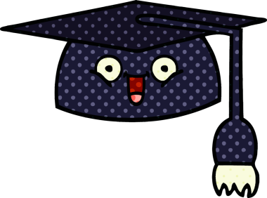 Bir insanın çizdiği mezuniyet şapkasının çizgi filmi.