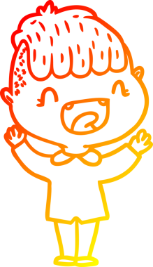 Bir çizgi film karakterinin sıcak çizgi çizimi. Bir insan tarafından çizilmiş mutlu çocuk.