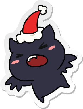 Bir insan tarafından çizilmiş kawaii yarasasının el çizimi Noel çıkartması.