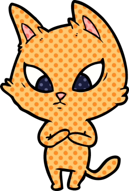 Bir insan tarafından çizilmiş kafası karışmış çizgi film kedisi.