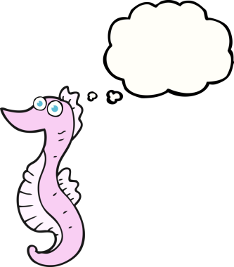 Bir insan tarafından çizilmiş serbest çizim düşünce balonu karikatürü deniz atı.