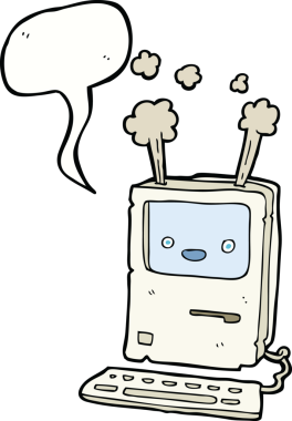 bir insan tarafından çizilmiş konuşma baloncuklu eski bir bilgisayar