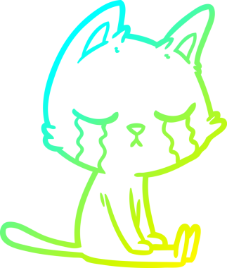 Bir insan tarafından çizilmiş ağlayan çizgi film kedisinin soğuk gradyan çizgisi