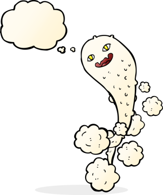 Bir insan tarafından çizilmiş düşünce baloncuklu karikatür hayaleti.