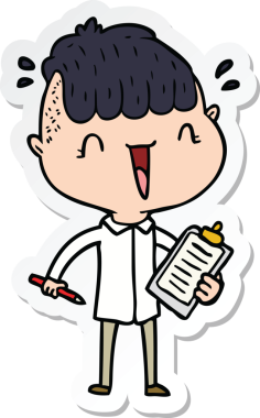 Çizgi film çıkartması. Mutlu çocuk. Bir insan tarafından çizilmiş.