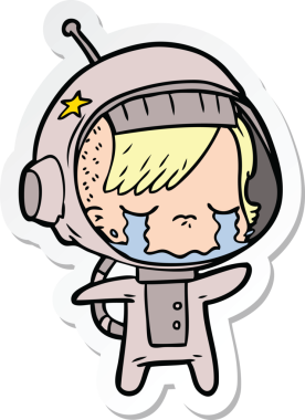 Bir insan tarafından çizilmiş, ağlayan astronot bir kızın çıkartması.