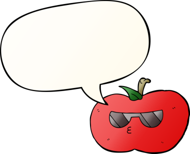 bir insan tarafından çizilmiş yumuşak eğimli konuşma baloncuklu karikatür serin elma