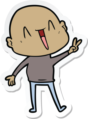 Bir insan tarafından çizilmiş mutlu, kel bir adamın çıkartması.