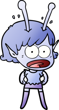 Karikatür, bir insan tarafından çizilen uzaylı kızı şok etti.