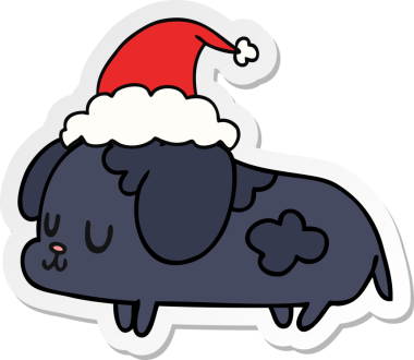 Bir insan tarafından çizilmiş kawaii köpeğinin el çizimi Noel çıkartması.