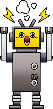 Bir insan tarafından çizilmiş bozuk bir robotun gölgeli çizgi filmi.