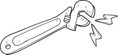 Serbest çizilmiş siyah beyaz çizgi film ayarlanabilir anahtarı bir insan tarafından çizildi