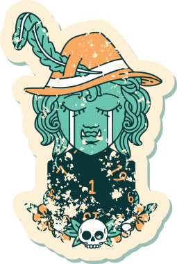 Retro Dövme Biçimi Ağlayan Ozan Ozan Karakteri Bir insan tarafından çizilmiş doğal bir D20 rulosu