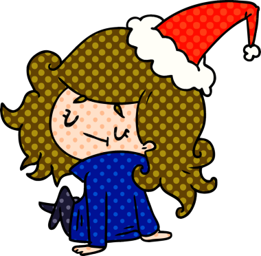 Bir insan tarafından çizilmiş Kawai kızının el çizimi Noel karikatürü.