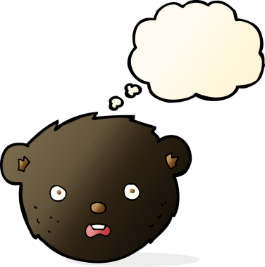 Bir insan tarafından çizilmiş düşünce baloncuklu kara ayı yüzü.