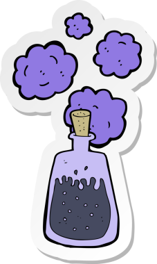 Bir insan tarafından çizilmiş sihirli bir iksirin yapıştırması.