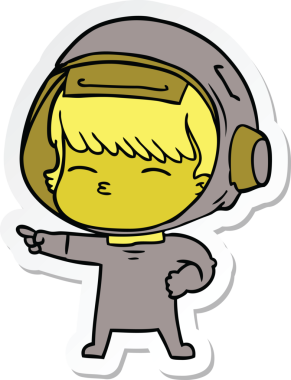 Bir insan tarafından çizilmiş meraklı astronot çizgi filminin çıkartması.