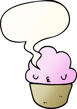 Yüzü konuşma baloncuğu olan, bir insan tarafından çizilmiş çizgi film keki.