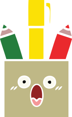 Bir insan tarafından çizilmiş bir kalem tenceresinin düz renkli retro karikatürü