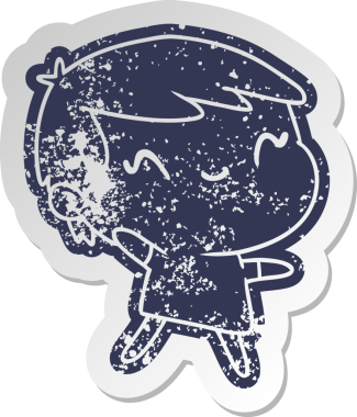 Bir insan tarafından çizilmiş sevimli bir kawai kızının sıkıntılı eski çizgi film çıkartması.