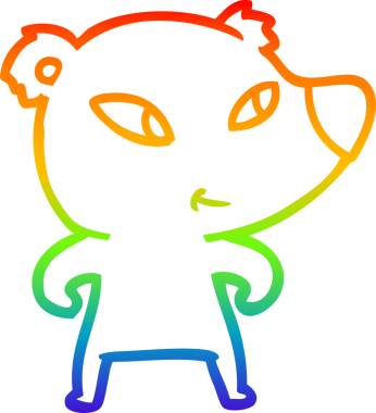 Gökkuşağı gradyanı çizimi. Bir insan tarafından çizilmiş şirin bir ayı çizgi filmi.