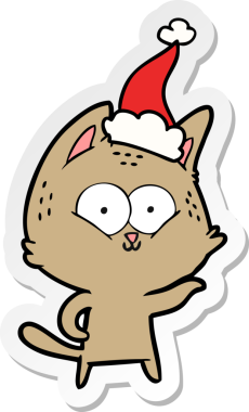 Bir insan tarafından çizilmiş Noel Baba şapkası takan bir kedinin el yazısı.