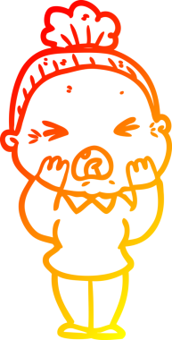 Bir insan tarafından çizilmiş kızgın yaşlı bir kadının sıcak çizgi çizimi.