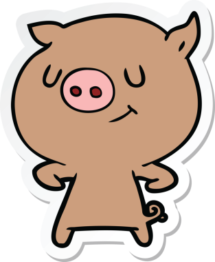 Bir insan tarafından çizilmiş mutlu çizgi film domuzu çıkartması.